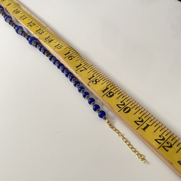 Earth Mined Sapphire Blue Gemstone Gold Tone Beaded Necklace Statement Bold - Picture 8 of 8